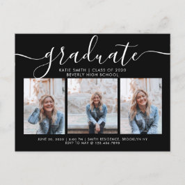 Black White Script Calligraphy Studenten 3 Photo Inbjudan Vykort