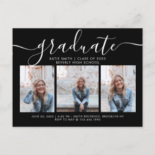 Black White Script Calligraphy Studenten 3 Photo Inbjudan Vykort
