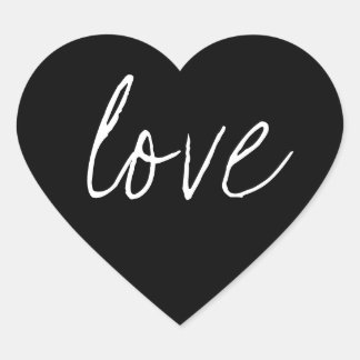 Black White Script-etikett Kärlek Hjärtformat Klistermärke