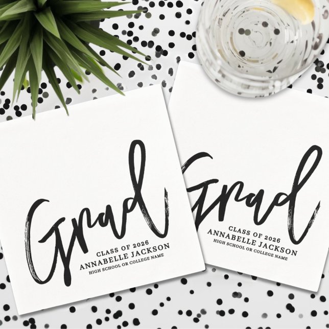 Black White Script Graduation Pappersservett (Black White Script Graduation Napkins)