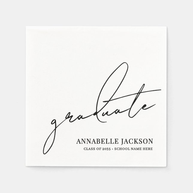 Black White Script Graduation Pappersservett (Framsidan)