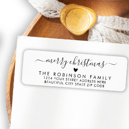 Black White Script Heart-Returadressen Jul Returadress Etikett