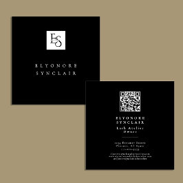 Black White Script Lashes Studio Logo QR Code  Fyrkantigt Visitkort