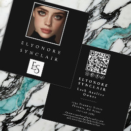Black White Script Photo Logo QR Code Social Lash Fyrkantigt Visitkort