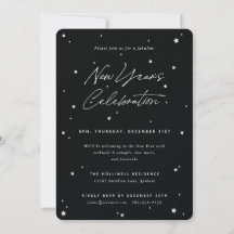 Black+White Script Scattered Stars New Year' Party