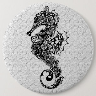 Black & White Seahorse-Tattoo Stil Knapp