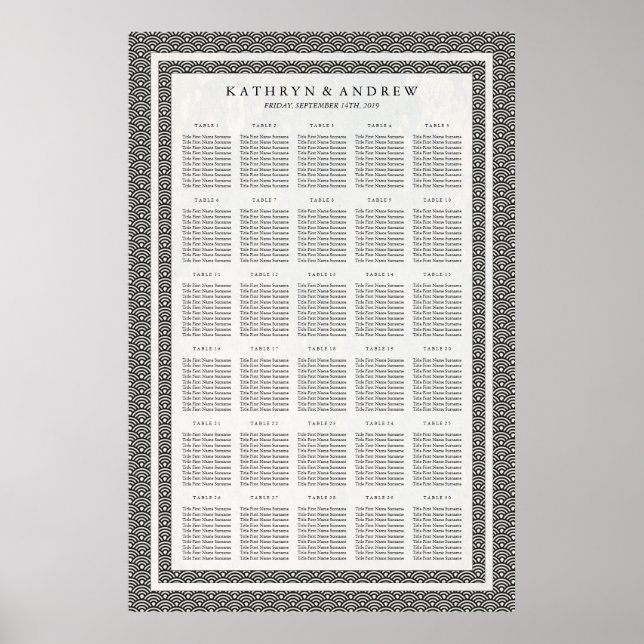 Black+White Seigaiha Bröllop/händelsemittsdiagram Poster (Framsidan)