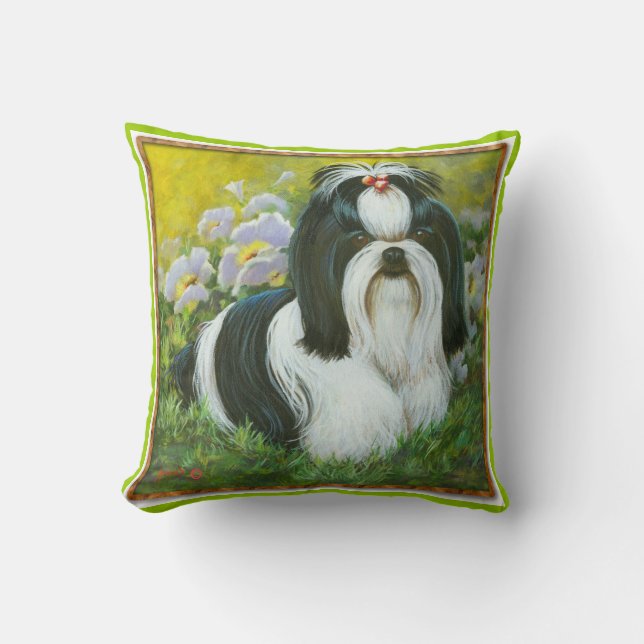 Black & White Shih Tzu i Garden Kudde (Framsida)