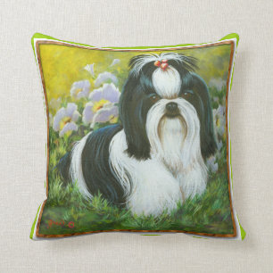 Black & White Shih Tzu i Garden Kudde