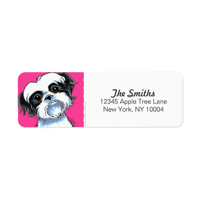 Black White Shih Tzu Shock rosa Block Returadress Etikett (Framsidan)