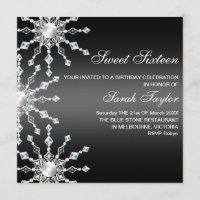 Black & White Shimmer Snowflake Birthday Inbjudan