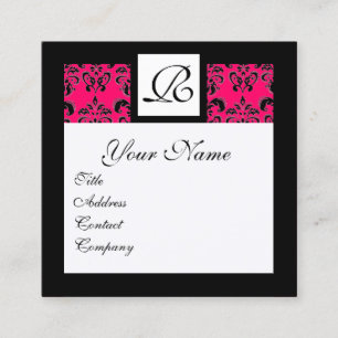 BLACK WHITE SHOCK ROSA DAMASK SQUARE MONOGRAM FYRKANTIGT VISITKORT