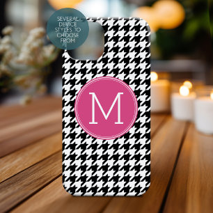 Black White Shock rosa Houndstooth Mönster Monogra