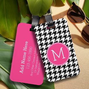 Black White Shock rosa Houndstooth Mönster Monogra Bagagebricka