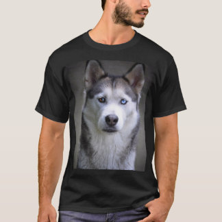 Black white Siberian Husky dog face T Shirt