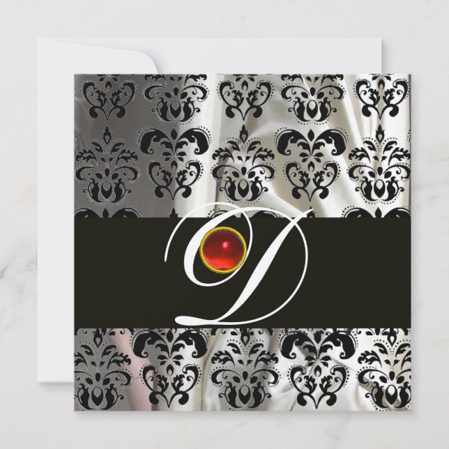 BLACK WHITE SILKE DAMASK TRASA MONOGRAM RED RUBY INBJUDNINGAR (Framsida)