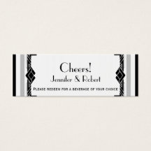 Black White Silver Art Deco Bröllop Drink Biljett