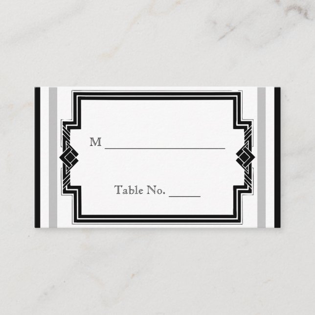 Black White Silver Art Deco Bröllop Place Cards Placeringskort (Framsida)