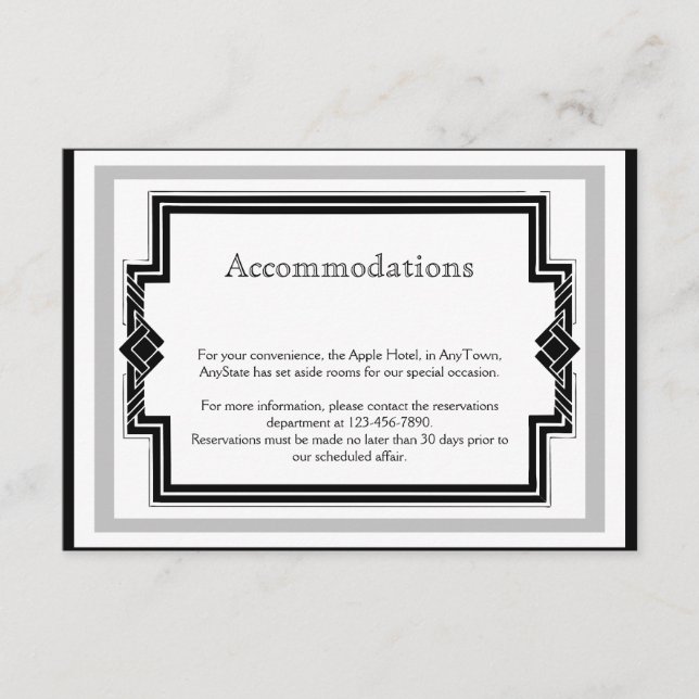 Black White Silver Art Deco Ram Bröllop Infoga Tilläggskort (Framsida)