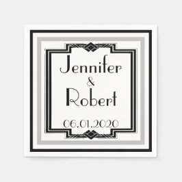 Black White Silver Art Deco Ram Bröllop Napkin Pappersservett
