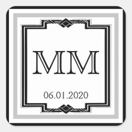 Black White Silver Art Deco Ram Monogram Sticker Fyrkantigt Klistermärke