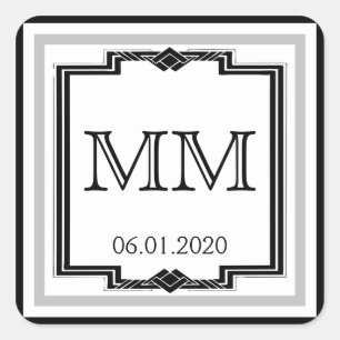 Black White Silver Art Deco Ram Monogram Sticker Fyrkantigt Klistermärke