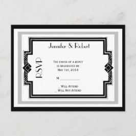 Black White Silver Art Deco Ram OSA-vykort Inbjudan Vykort