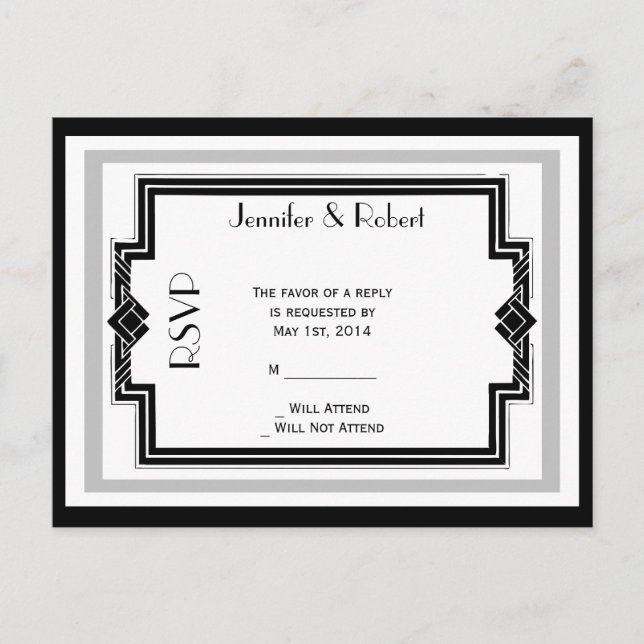 Black White Silver Art Deco Ram OSA-vykort Inbjudan Vykort (Framsida)