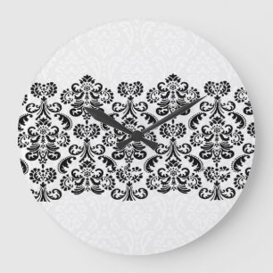 Black White Silver Damask Snöre G203 Stor Klocka