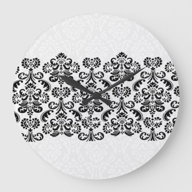 Black White Silver Damask Snöre G203 Stor Klocka (Framsida)
