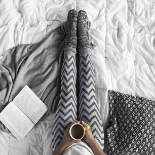 Black White Silver Glitter Chevron Zigzag Mönster Leggings