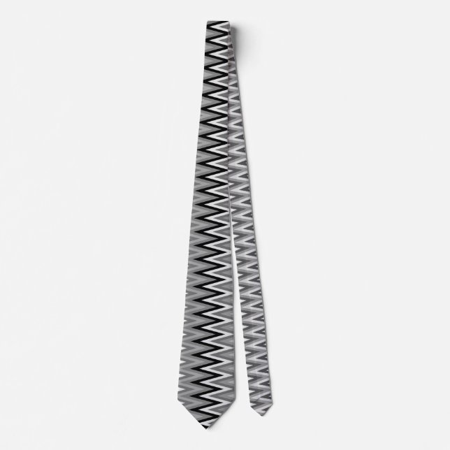 Black White Silver Grått Grått  Zigzag Mönster Slips (Framsida)