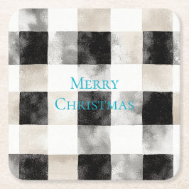 Black White Silver Rustic Rand jul Underlägg Papper Kvadrat