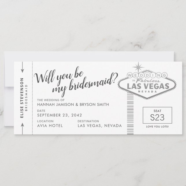 Black White Silver Vegas Bridesmaid Frieri kort (Framsida)