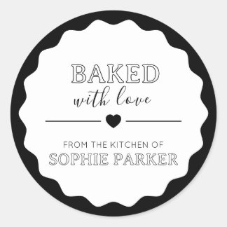 Black White Simple Baked With Love Scallop Sticker Runt Klistermärke