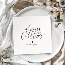 Black & White Simple Calligraphy Merry Christmas Pappersservett