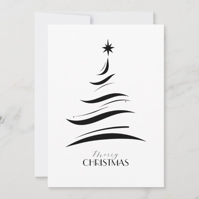 Black & white simple Christmas tree modern Julkort (Framsida)