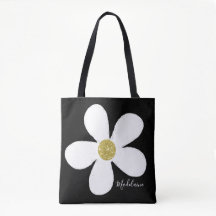 Black White Simple Daisy Guld Personal