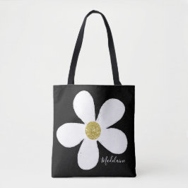 Black White Simple Daisy Guld Personal Tygkasse