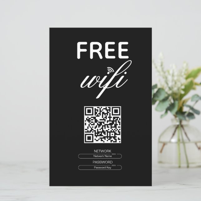 Black White Simple Free WiFi QR-kod Ställe (Stående Fram)