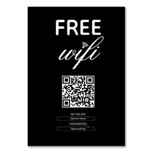 Black White Simple Free WiFi QR-kod Ställe Bordsnummer