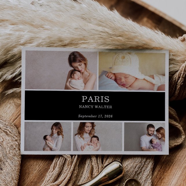 Black White Simple Photo Baby Announcement Card Inbjudningar (Skapare uppladdad)