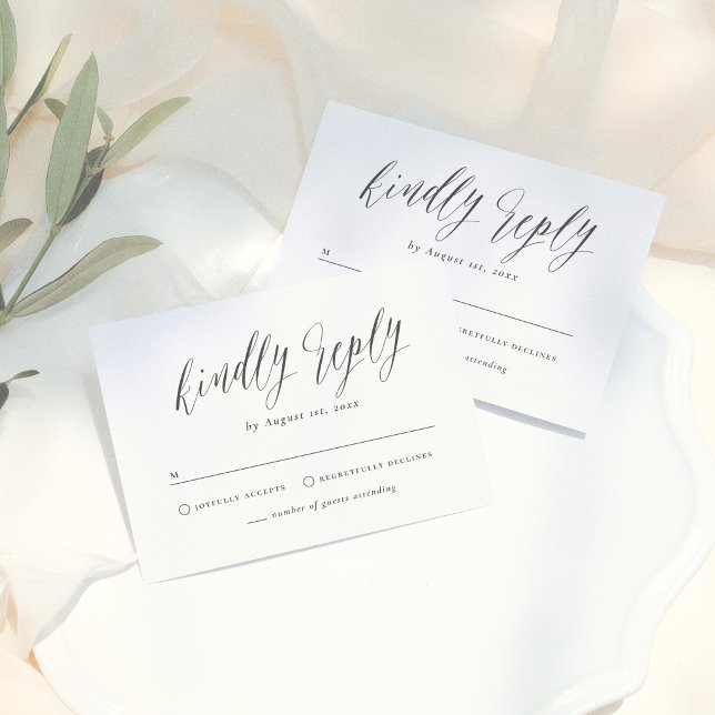 Black & White Simple Script Calligraphy Wedding OSA Kort (Skapare uppladdad)