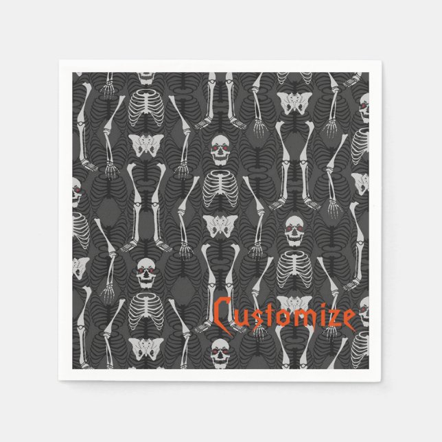 Black & White Skeletons Halloween Napkins Pappersservett (Framsidan)