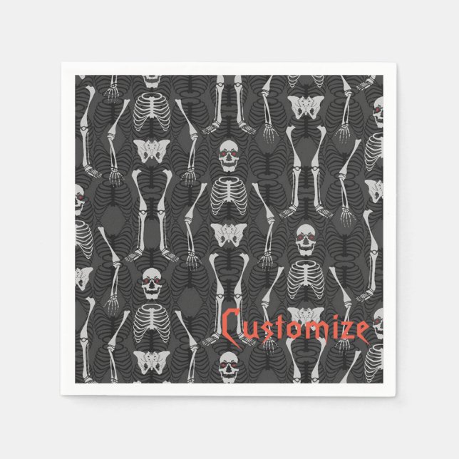 Black & White Skeletons Halloween Napkins Pappersservett (Framsidan)