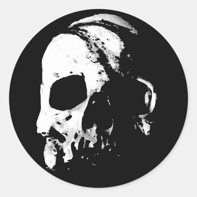 Black White Skull College Runt Klistermärke (Framsida)
