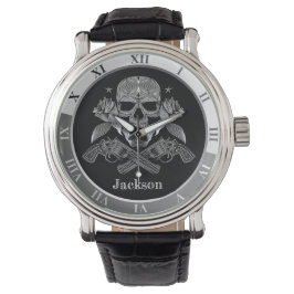 Black & White Skull och Guns Armbandsur