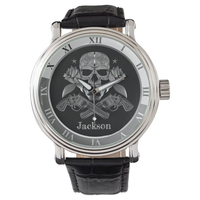 Black & White Skull och Guns Armbandsur (Framsida)