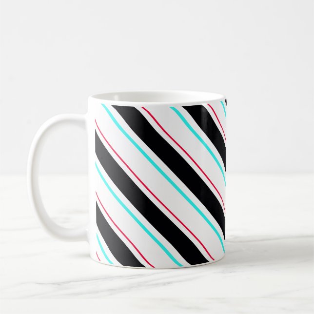 Black White Slanted Regimental Rand Linjer Kaffemugg (Vänster)