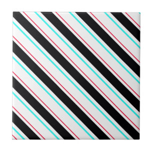 Black White Slanted Regimental Rand Linjer Kakelplatta